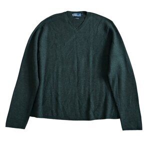Polo By Ralph Lauren Mens Sz XXL Green Merino Wool V-Neck Sweater